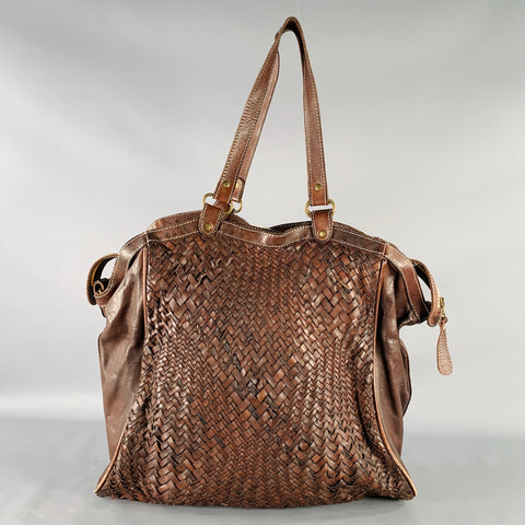 GIORGIO BRATO Brown Woven Leather Tote Handbag