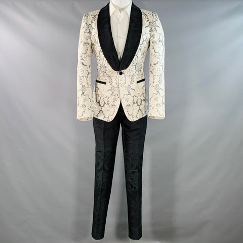 DOLCE & GABBANA MARTINI Size 38 Black Beige Jacquard Polyester Blend Shawl Lapel Suit