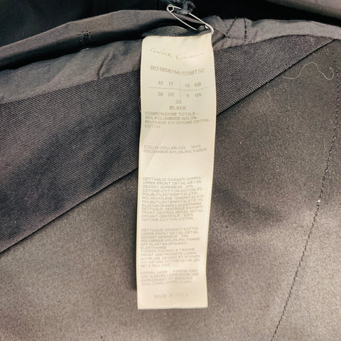 RICK OWENS Size 6 Black Nylon Cotton Coat