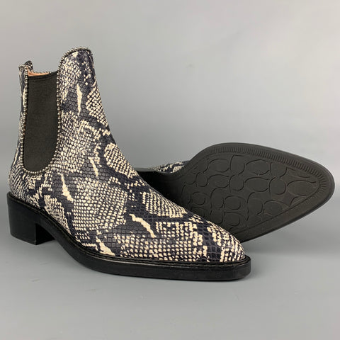 COACH Talla 11 Botas de piel de serpiente sintética en relieve en blanco y negro