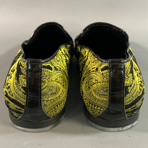 JIMMY CHOO Size 9 Black Neon Yellow Paisley Slip On Loafers