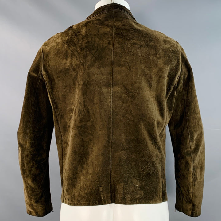 GUCCI Size M Brown Olive Suede Motorcycle Jacket