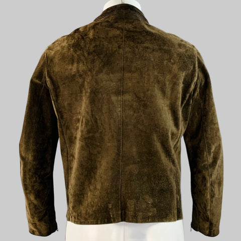GUCCI Size M Vintage Brown Olive Suede Motorcycle Jacket