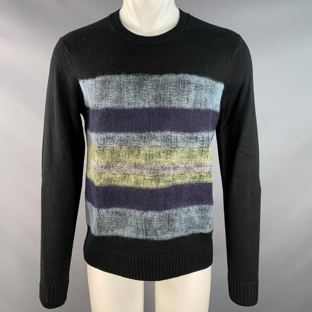 SAKS FIFTH AVENUE Size M Black Blue Yellow Stripe Acrylic Blend Sweater