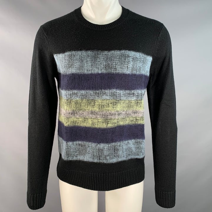 SAKS FIFTH AVENUE Size M Black Blue Yellow Stripe Acrylic Blend Sweater