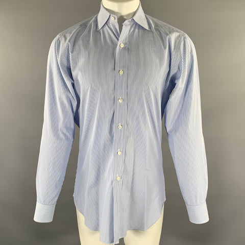 HAMILTON Size S Blue Light Blue Stripe Cotton Spread Collar Long Sleeve Shirt