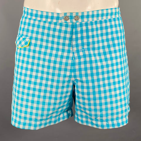 PARKE & RONEN Maillot de bain en mélange de polyester à carreaux vichy turquoise et blanc, taille 36