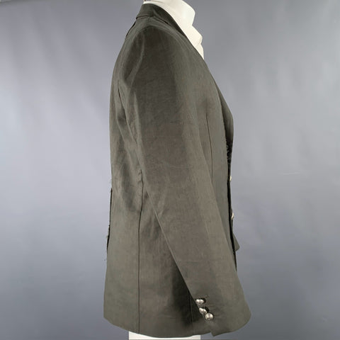 ISABEL BENENATO SS20 Size 40 Green Black Embroidery Linen Cotton Sport Coat