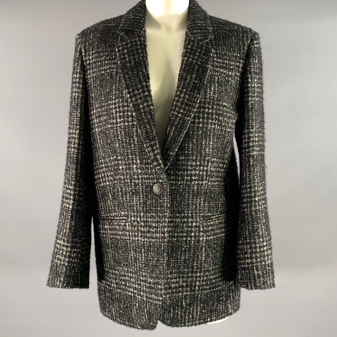 THE KOOPLES Size 6 Black White Wool Blend Notch Lapel Jacket