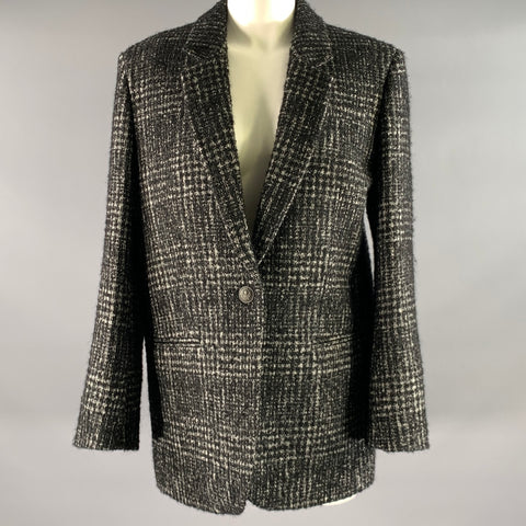THE KOOPLES Size 6 Black White Wool Blend Notch Lapel Jacket