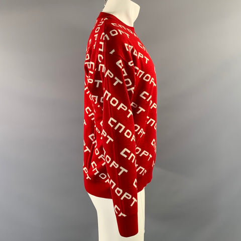 GOSHA RUBCHINSKIY Red White G007-N002 Letters Wool Blend Pull On Sweater