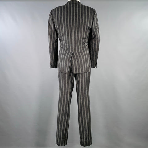 CANALI Size 40 Grey Charcoal Stripe Wool Cashmere Single Breasted Suit