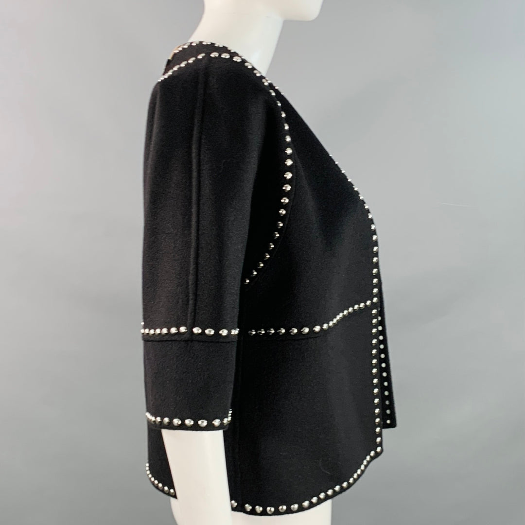 MICHAEL KORS COLLECTION Resort 2019 Size 2 Black Wool Angora Studded Open Front Cropped Jacket