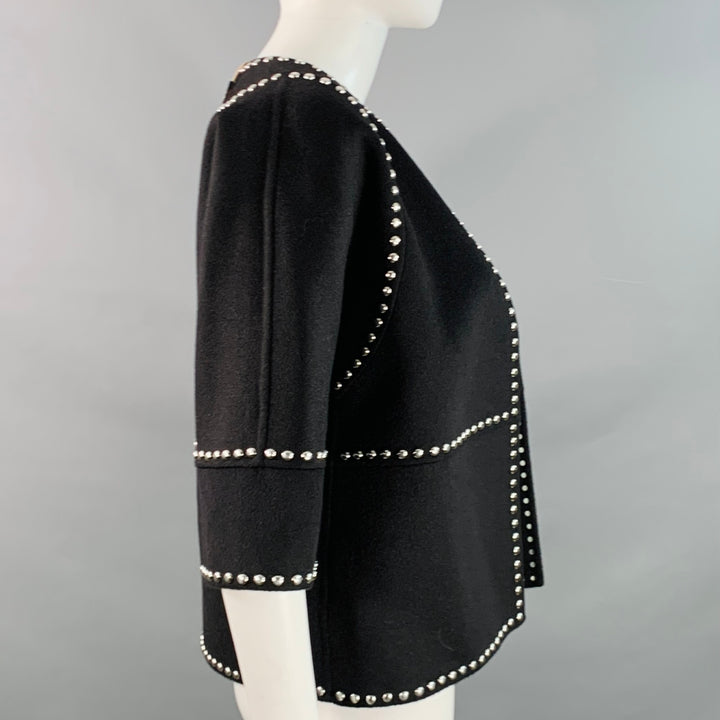 MICHAEL KORS COLLECTION Resort 2019 Size 2 Black Wool Angora Studded Open Front Cropped Jacket