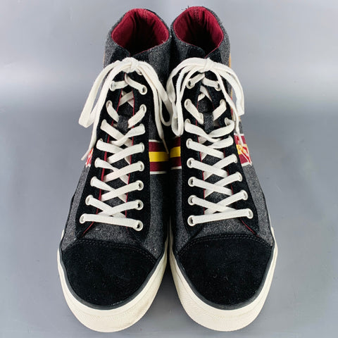 POLO by RALPH LAUREN Size 10.5 Solomon II Grey Burgundy Polo Bear Flannel High Top Sneakers