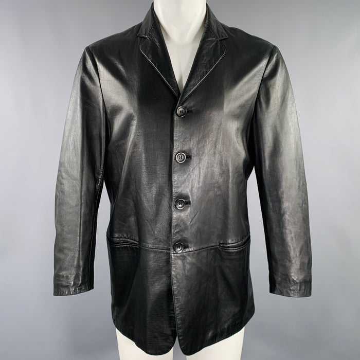 ARMANI COLLEZIONI Size 40 Black Lambskin Leather Single Breasted Jacket