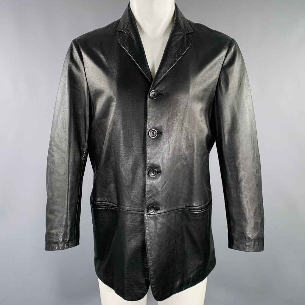 ARMANI COLLEZIONI Size 40 Black Lambskin Leather Single Breasted