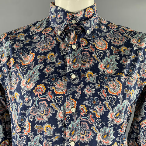 SID MASHBURN Taille L Chemise à manches longues en coton imprimé cachemire floral multicolore bleu marine