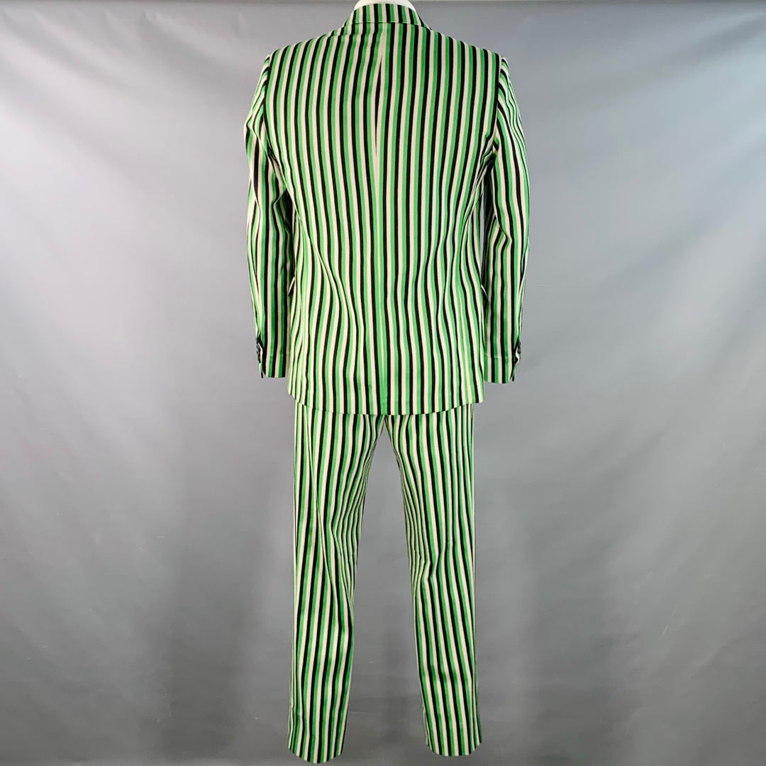 WALTER VAN BEIRENDONCK SS17 Size 42 Long Green Black White Wool Cotton Stripe Suit