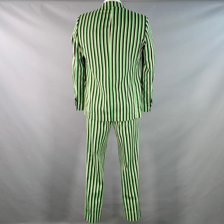 WALTER VAN BEIRENDONCK SS17 Size 42 Long Green Black White Wool Cotton Stripe Suit
