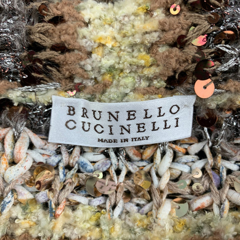 BRUNELLO CUCINELLI Talla S Cárdigan de poliamida y algodón beige plateado