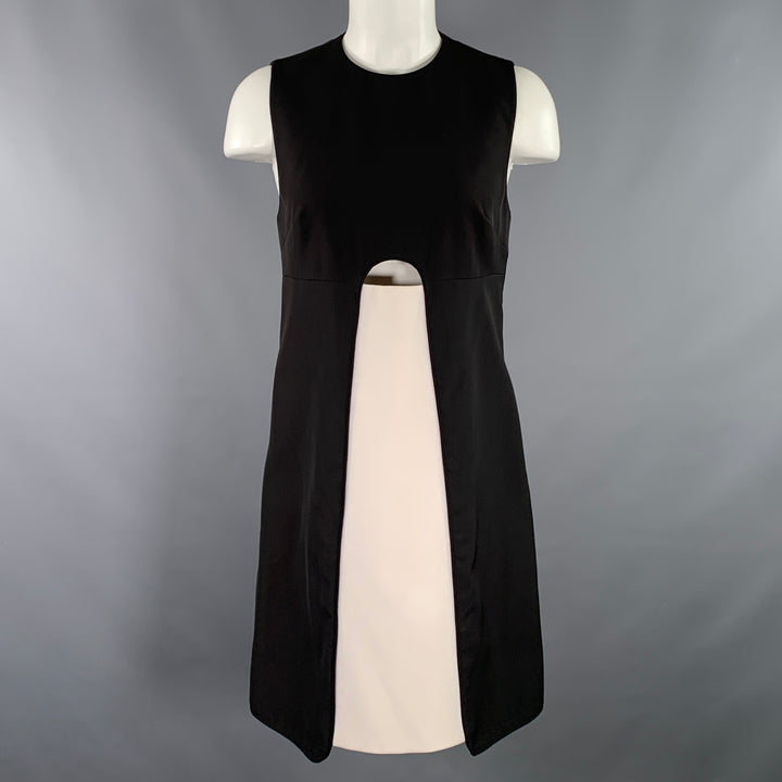MISHA NONOO Size 4 Black White Polyester Blend Two Tone Shift Cocktail Dress