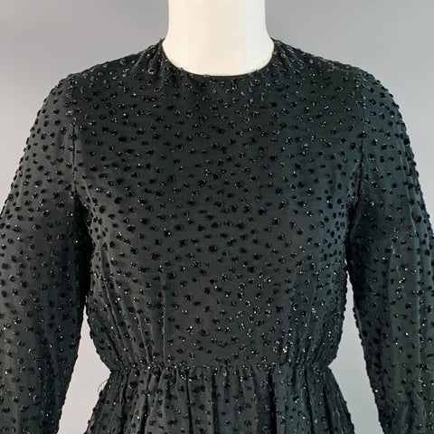 SAKS FIFTH AVENUE Size S Black Polyester Textured Ostrich Fringed Cocktail Dress