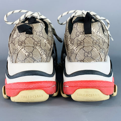 BALENCIAGA x GUCCI Size 10 Triple S Brown White Logo Chunky Sole Sneakers