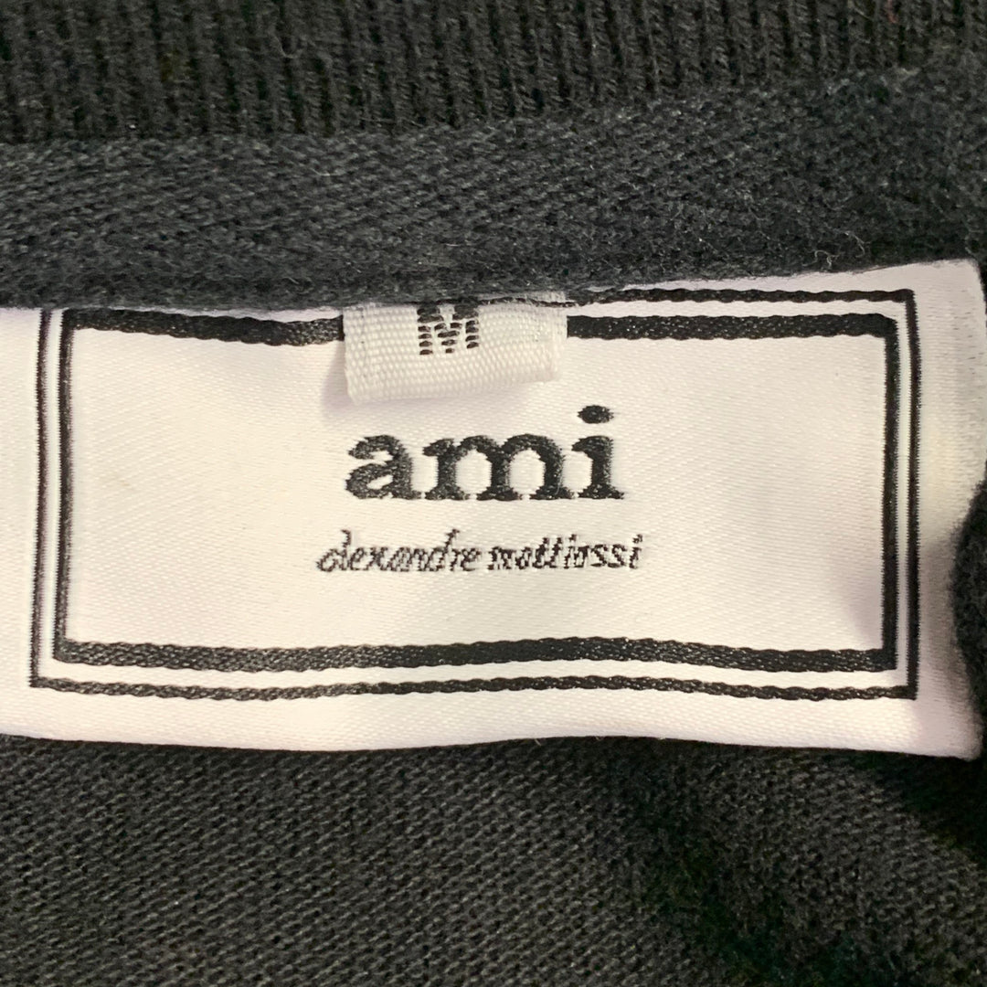 AMI Size M Black Red Heart Logo Cotton Half Placket Polo