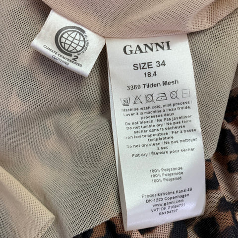 GANNI Size 2 Brown Beige Polyamide Animal Print Wrap Dress