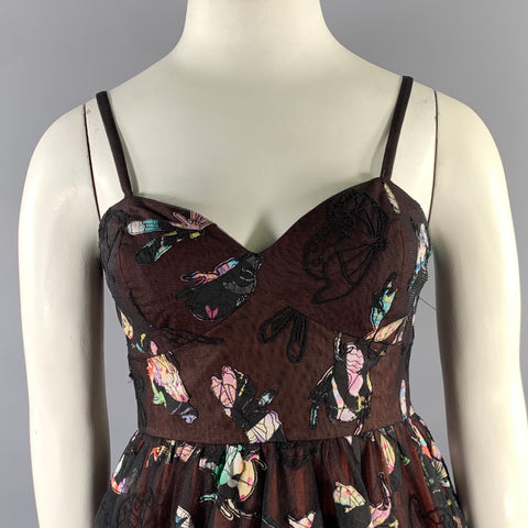 GEISHA DESIGNS Size M Burgundy Multi-Color Nylon Butterflies Cocktail Dress