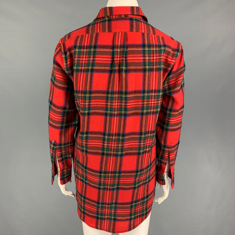 BURBERRY LONDON Size 10 Red Multi-Color Wool Plaid Button Up Shirt