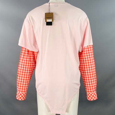 BURBERRY Size M Pink Red Gingham Cotton Layered Oversized Crew Neck Pullover