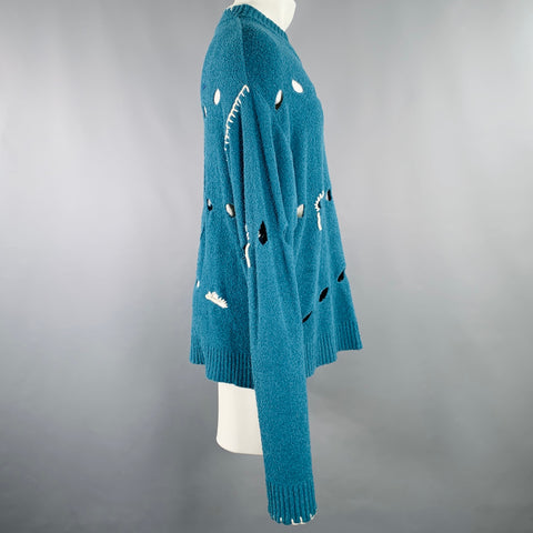 ADER ERROR SS23 Size S Blue White Cut Outs Cotton Blend Terry Oversized Pullover