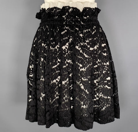 No. 21 Size 2 Black White Cotton Blend Floral Knee Length Skirt