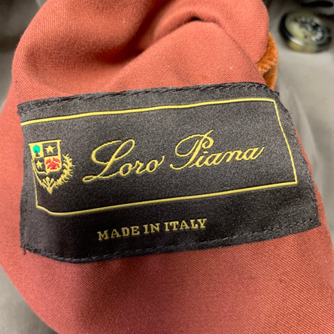 LORO PIANA Size M Brown Suede Leather Herringbone Wool Reversible Jacket