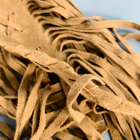 J RAANI Size M Scarf Camel Fringe Suede Tie Belt