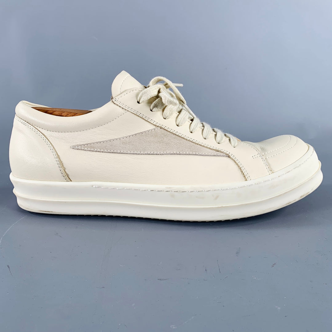 RICK OWENS Size 11 Cream Leather Lace-Up Sneakers