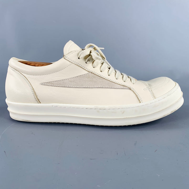 RICK OWENS Size 11 Cream Leather Lace-Up Sneakers
