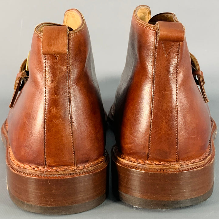 SANTONI Size 11 Brown Leather Split Toe Ankle Boots