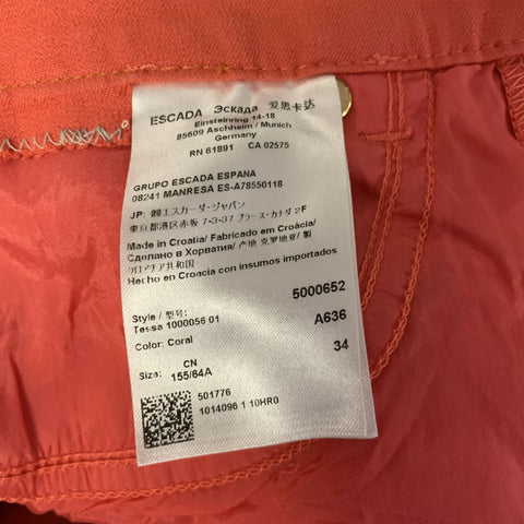 Pantalon décontracté ESCADA Taille 28 en mélange de coton corail