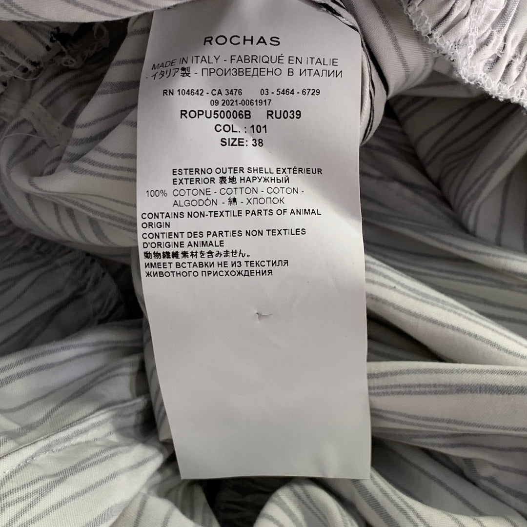 ROCHAS Size 2 Black White Cotton Stripe Button Trim A-Line Dress