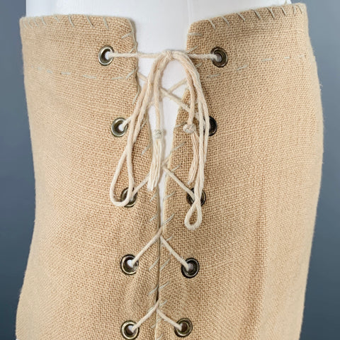 HAZEL BROWN Size S Beige Natural Linen Woven Bubble Hem Skirt
