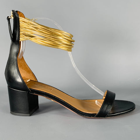 AQUAZZURA Size 8 Black Gold Back Zip Sandals