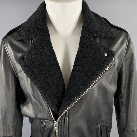 IRO Size M Black Leather Shearing Lapel Motorcycle Jacket
