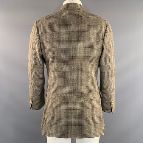 LORO PIANA Chest Size 38 Grey Purple Plaid Cashmere Peak Lapel Sport Coat