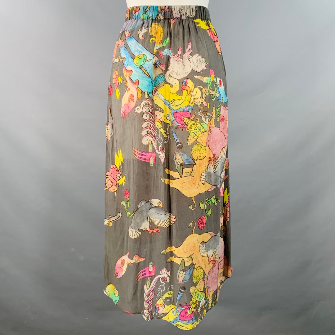 ZADIG & VOLTAIRE Size S Joslin Grey Multi Color Viscose Cartoon Elastic Waistband High Low Skirt