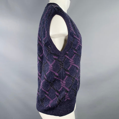 YVES SAINT LAURENT Vintage Size M Purple Knots Wool Blend V-Neck Vest