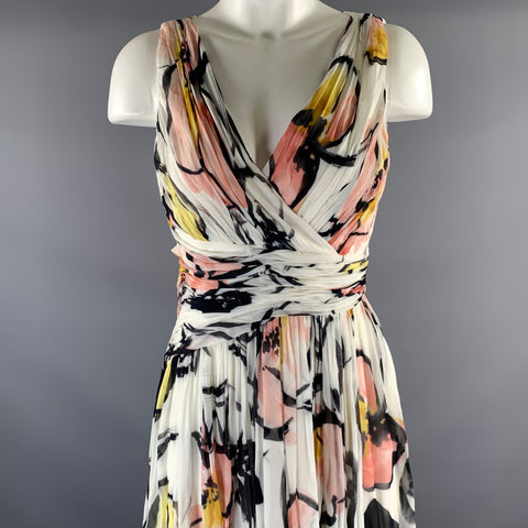 BADGLEY MISCHKA Size 0 Pink Yellow Rayon Floral Maxi Long Dress