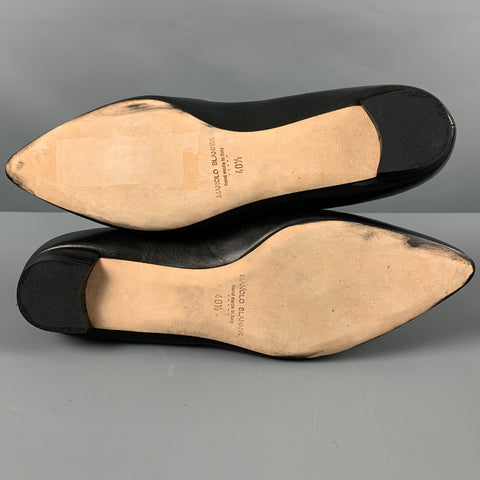 MANOLO BLAHNIK Size 10.5 Black Suede Pointed Toe Flats